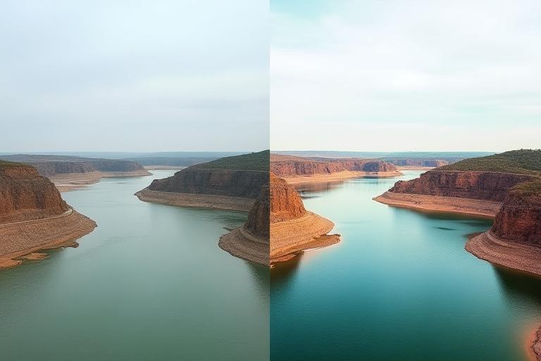 ビフォーアフターの比較。風景写真のレタッチで劇的に改善された例。